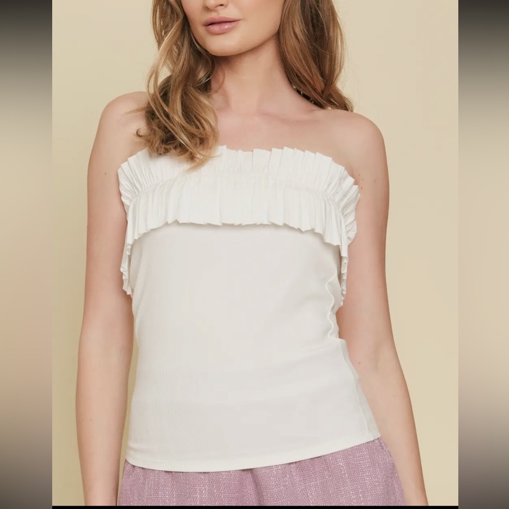 MYSTREE White Ruffle Tube Top